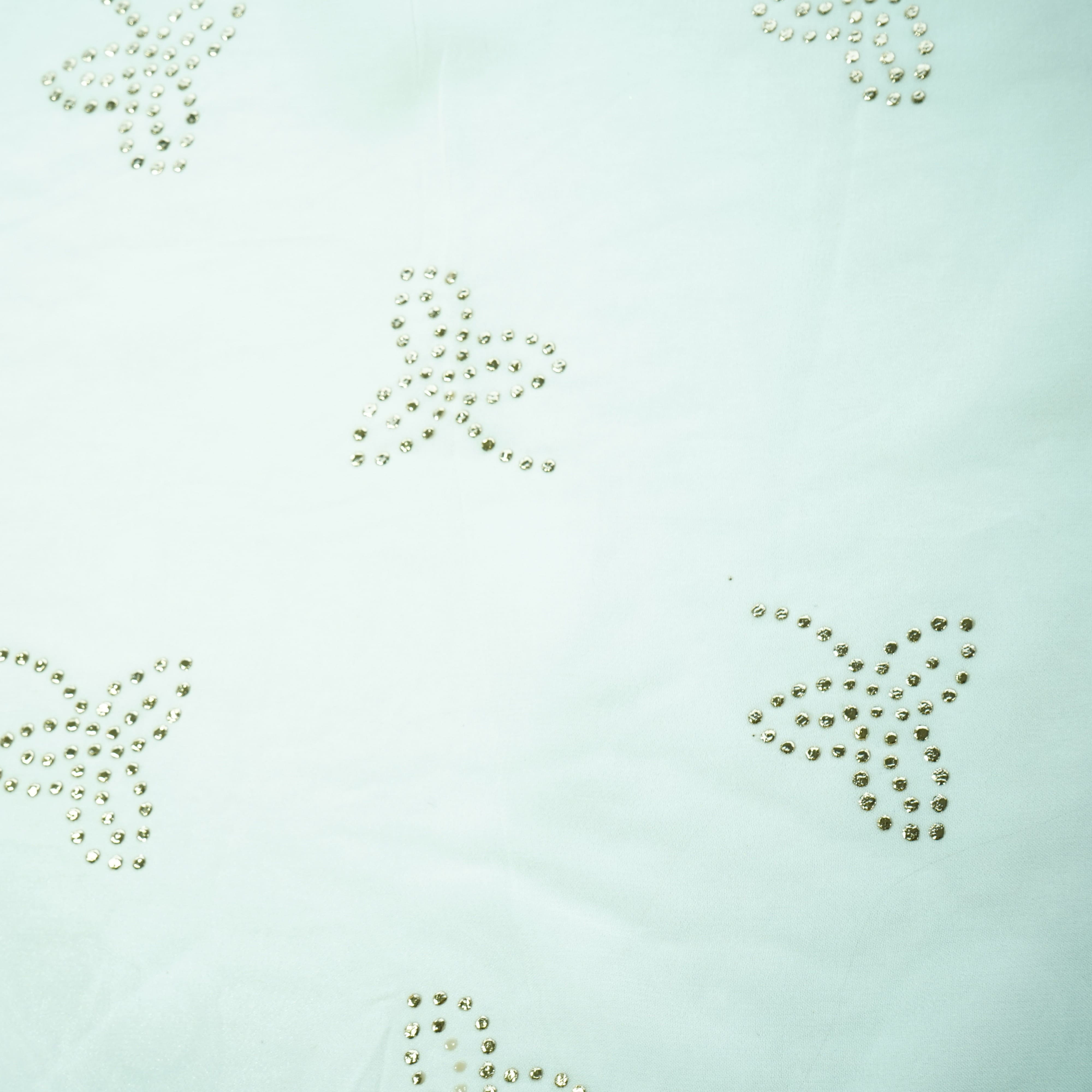White Tropical Mukaish Work Georgette Dyeable Fabric
