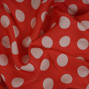 Red & Beige Polka Dot Twill Satin Fabric VP-32433 - TradeUNO