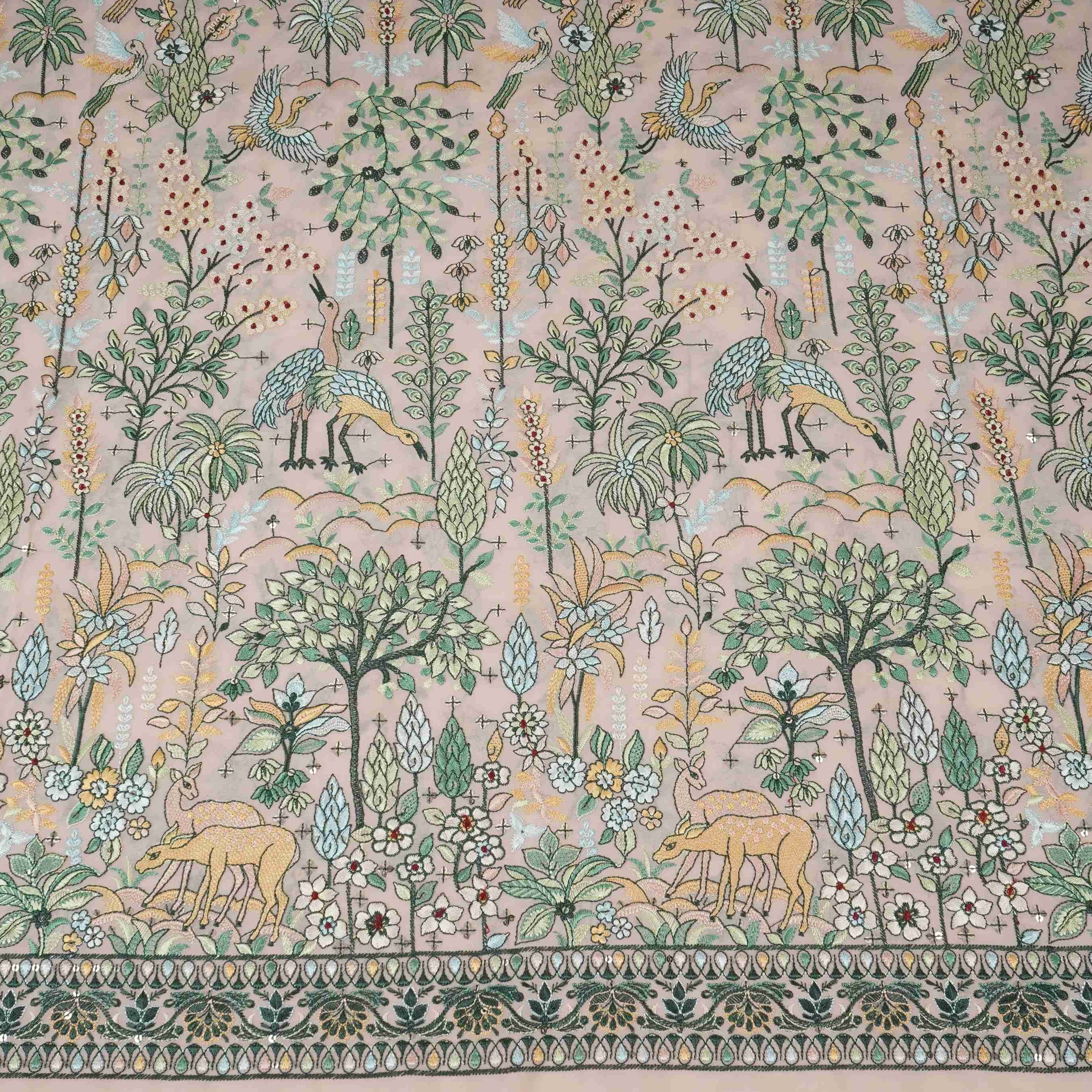 Peach Thread Embroidery Georgette Fabric DR-32382 - TradeUNO