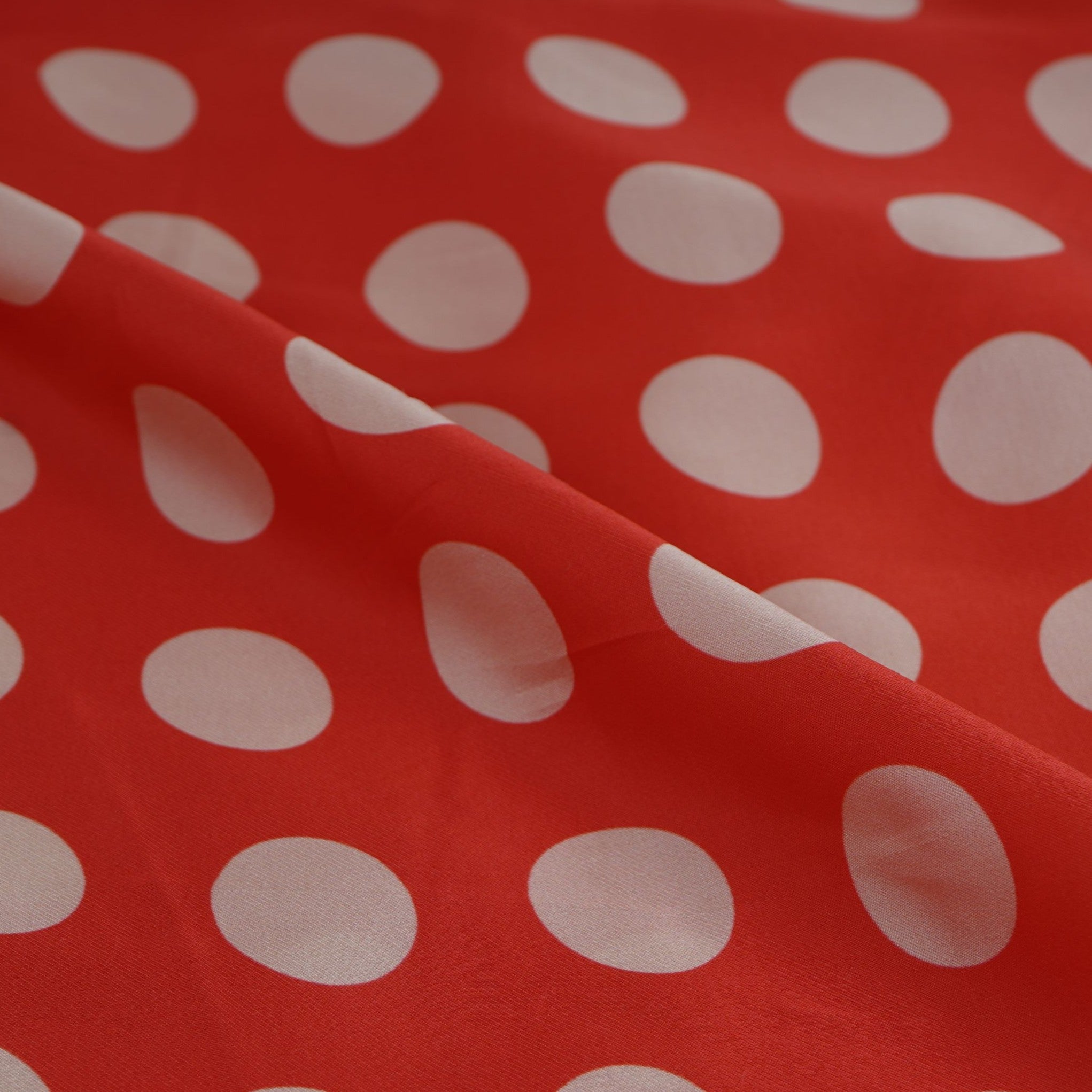 Red & Beige Polka Dot Twill Satin Fabric VP-32433 - TradeUNO