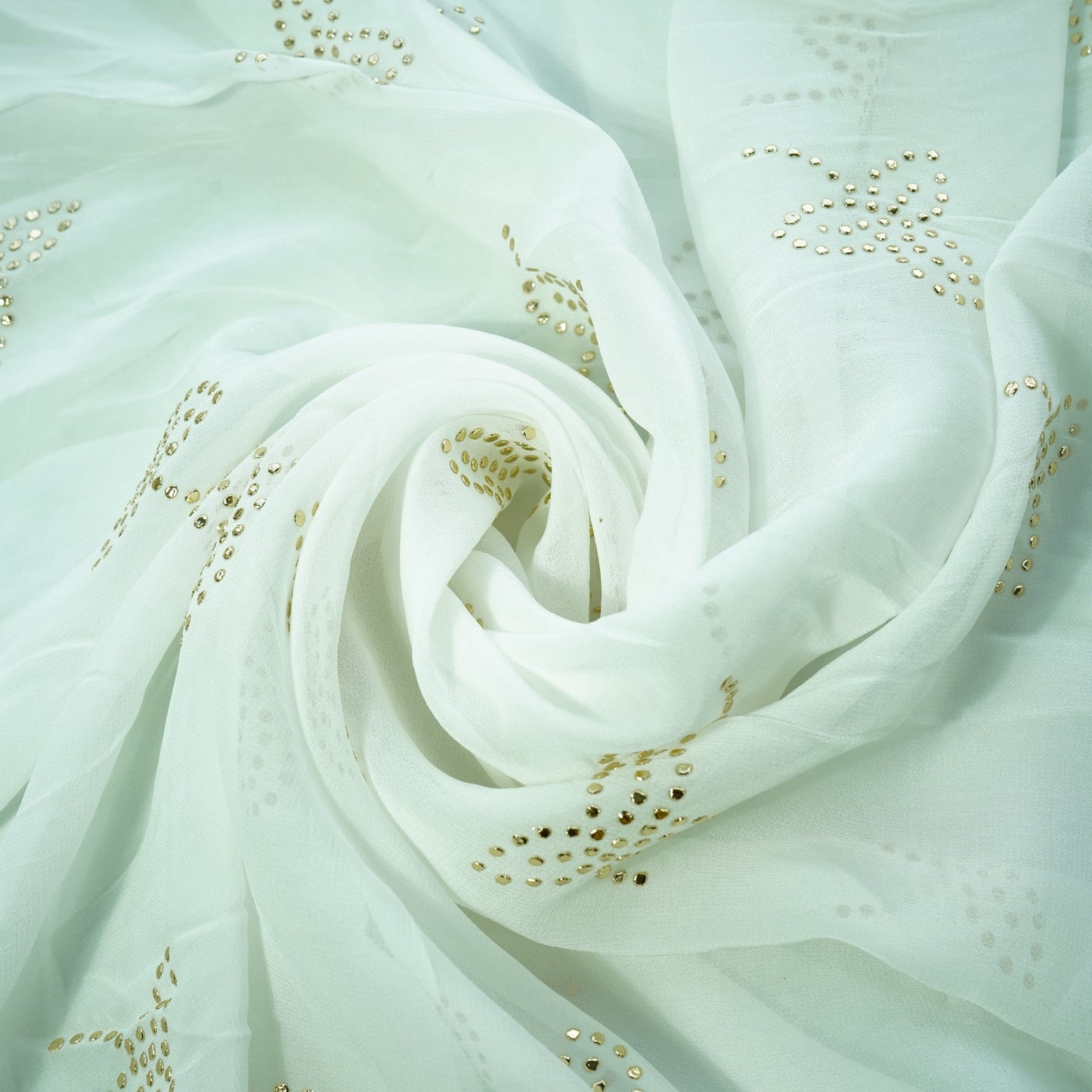White Tropical Mukaish Work Georgette Dyeable Fabric