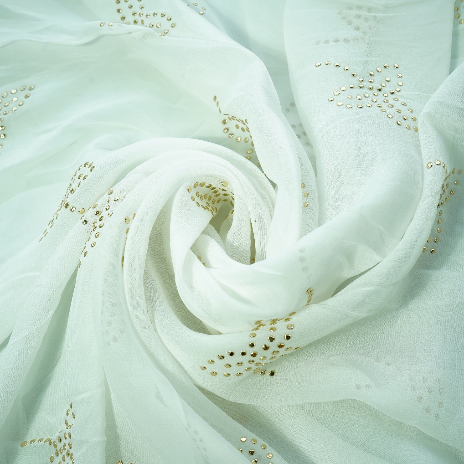 White Tropical Mukaish Work Georgette Dyeable Fabric