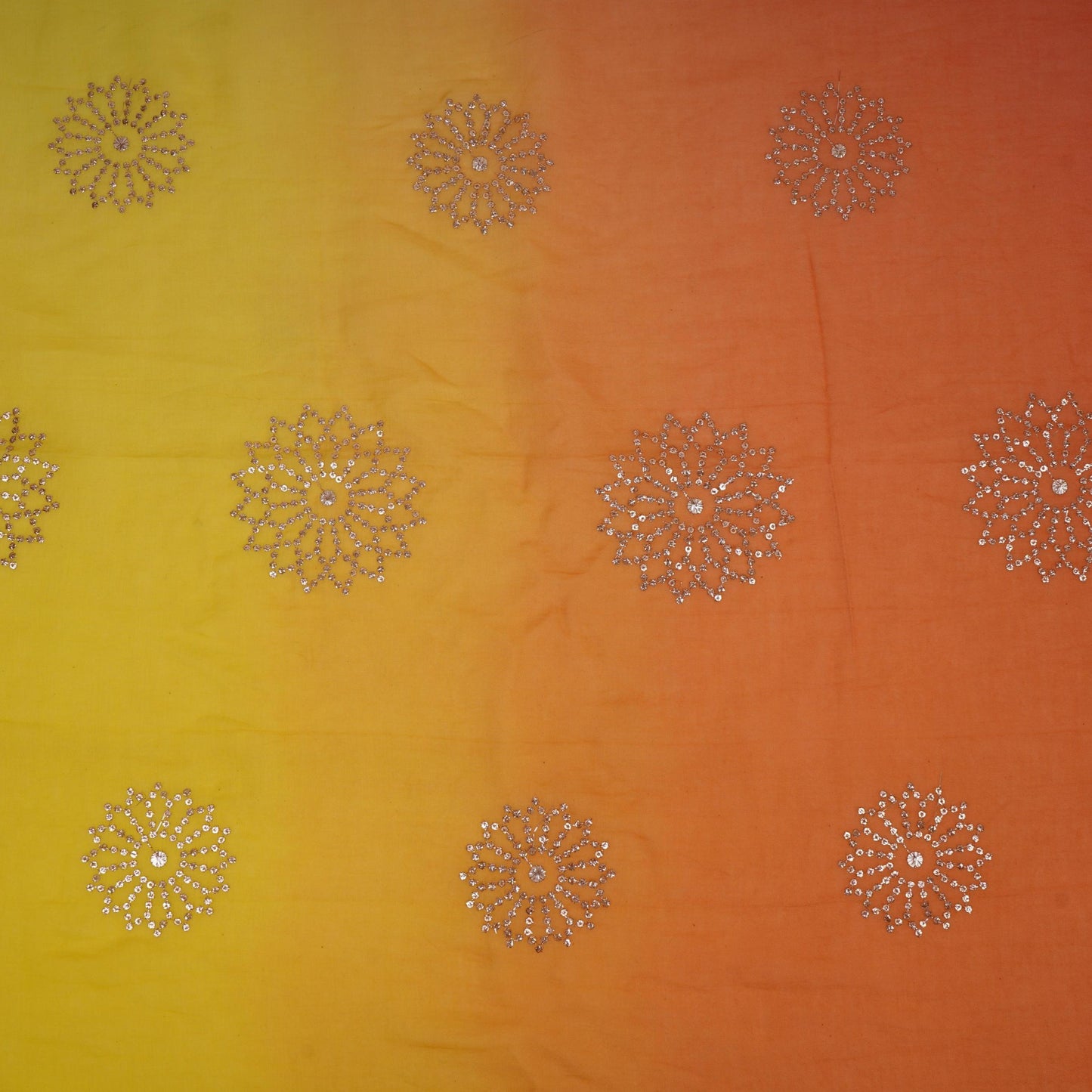 Yellow With Orange 4D Floral Sequins Embroidery Malai Chanderi Fabric VF-32312