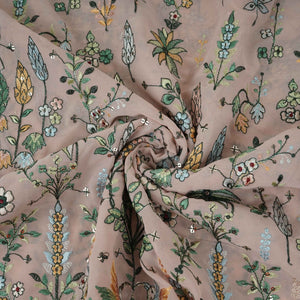 Peach Thread Embroidery Georgette Fabric DR-32382 - TradeUNO