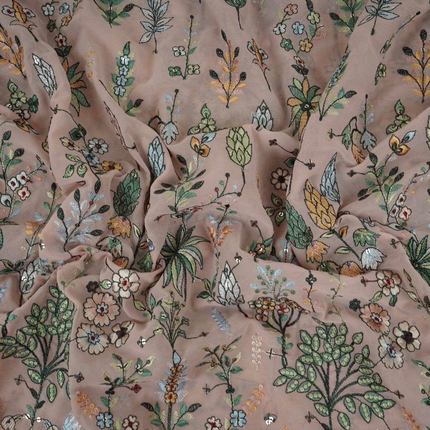 Peach Thread Embroidery Georgette Fabric DR-32382