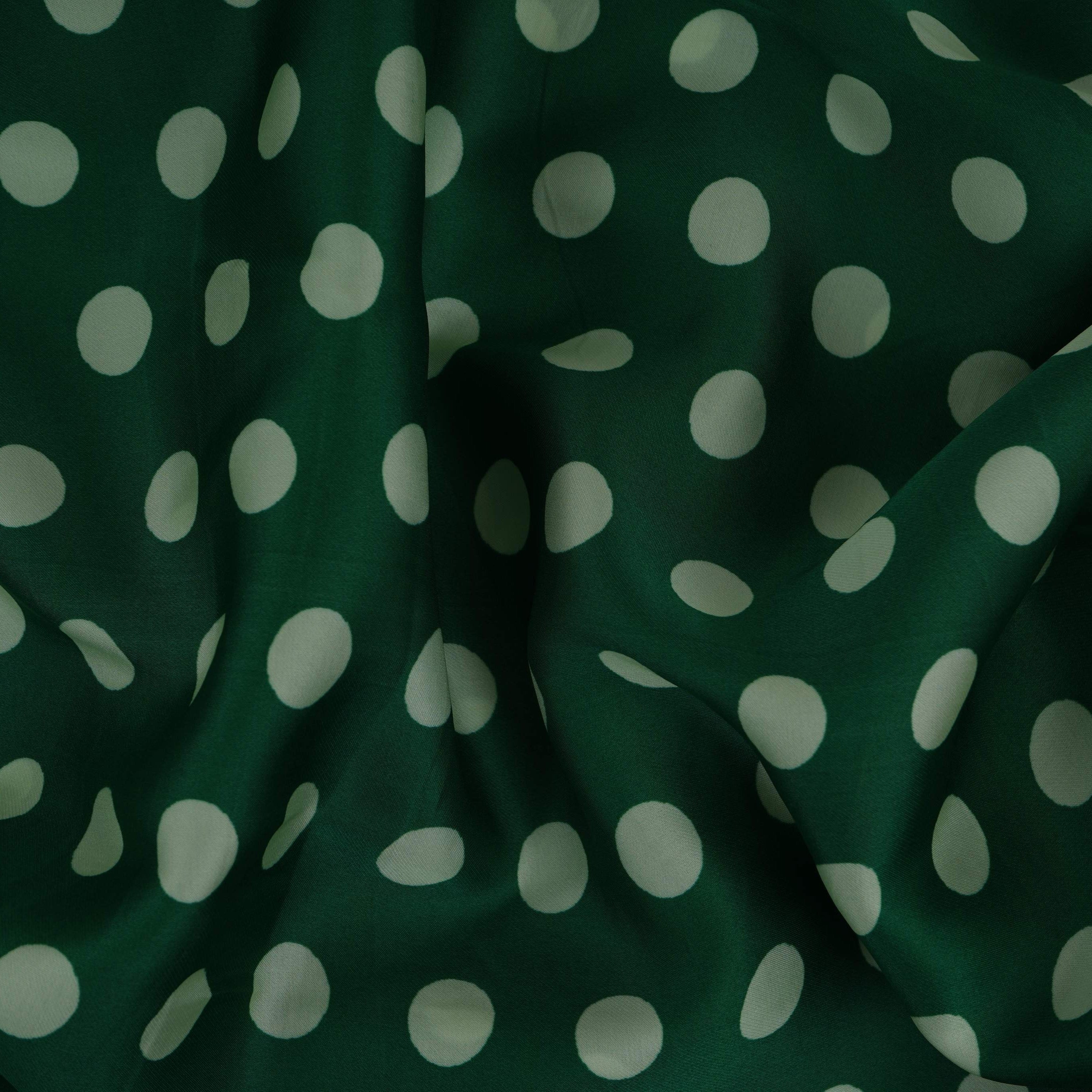 Green & Pista Polka Dot Twill Satin Fabric VP-32438 - TradeUNO