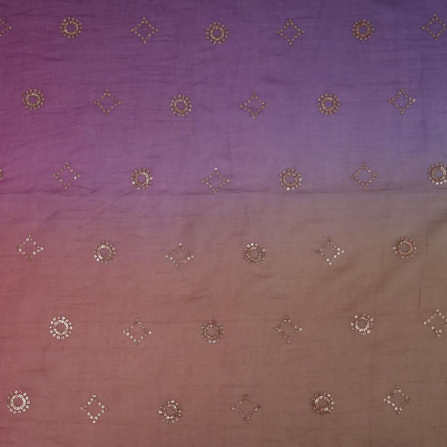Lavender With Green 4D Geometrical Sequins Embroidery Malai Chanderi Fabric VF-32323