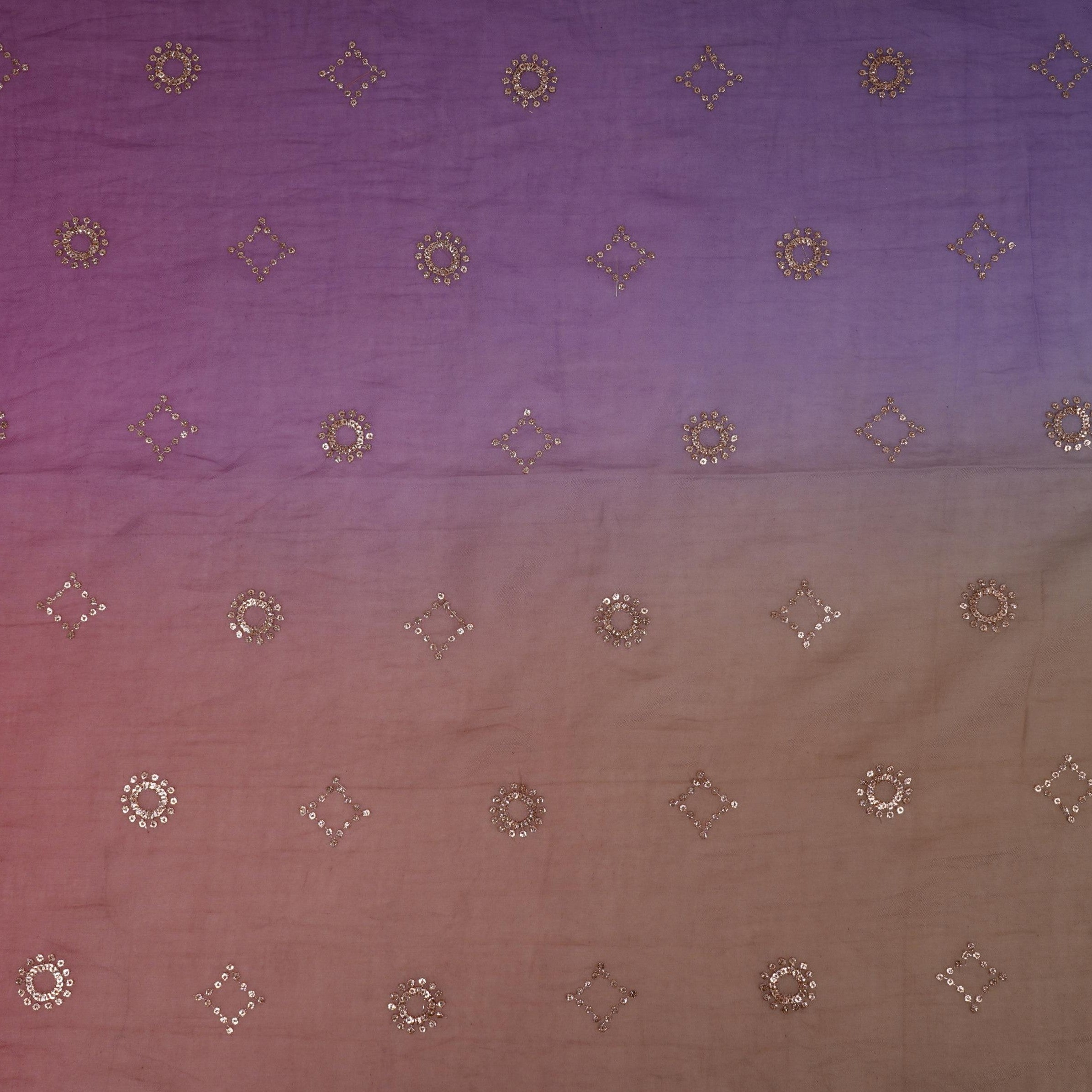 Lavender With Green 4D Geometrical Sequins Embroidery Malai Chanderi Fabric VF-32323 - TradeUNO