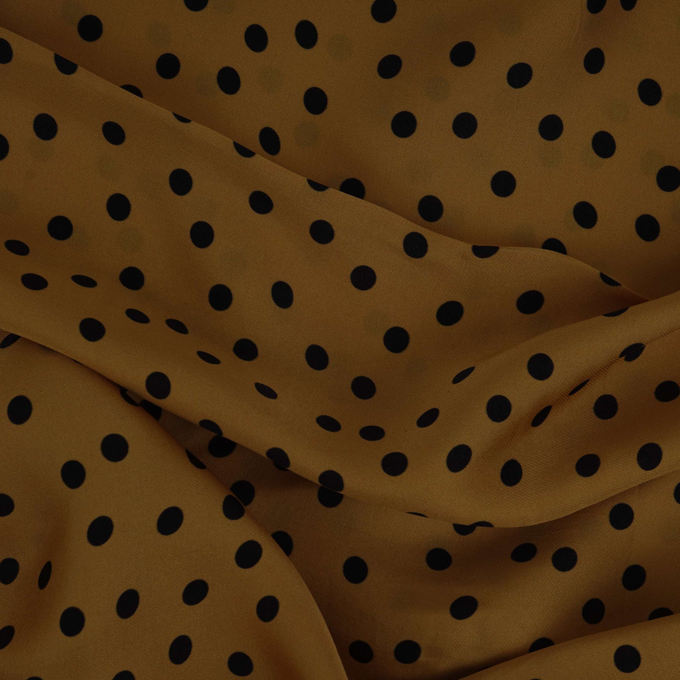 Mustard & Black Polka Dot Twill Satin Fabric VP-32445 - TradeUNO