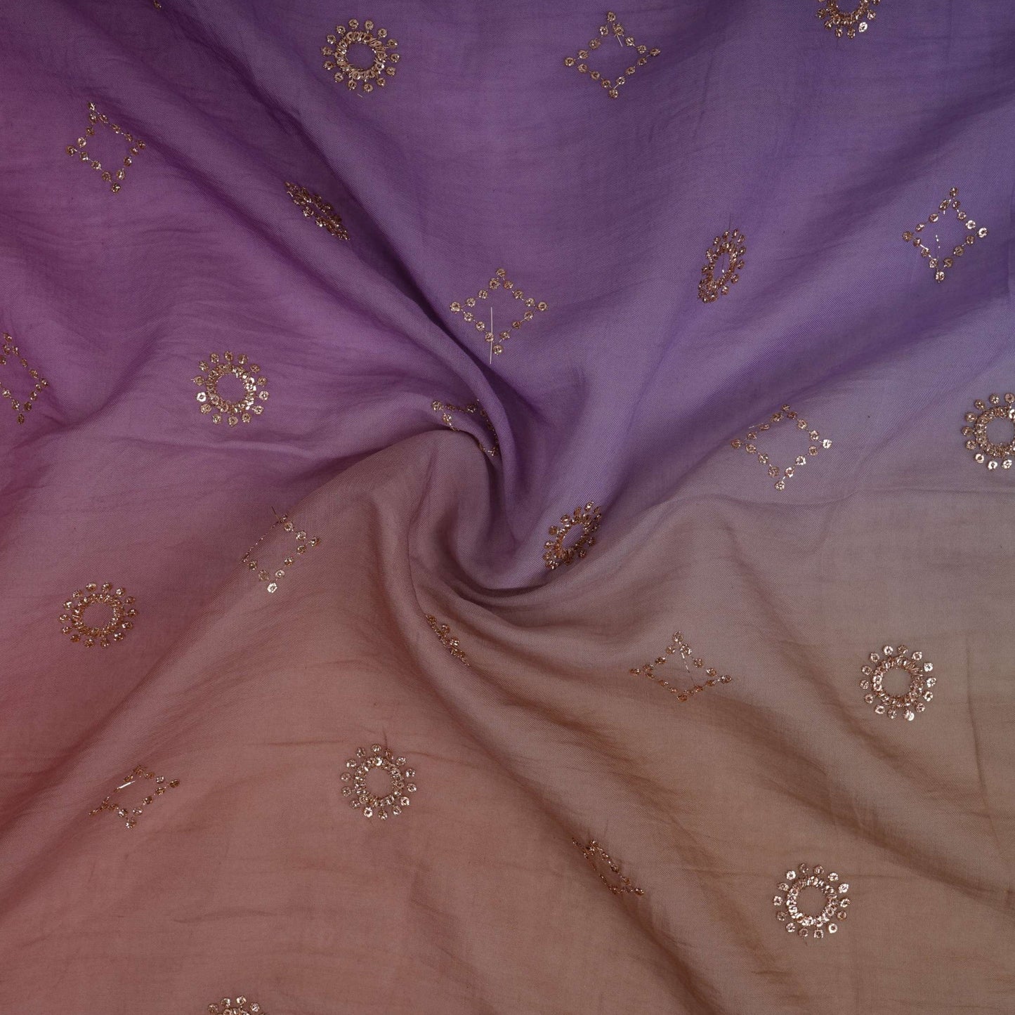 Lavender With Green 4D Geometrical Sequins Embroidery Malai Chanderi Fabric VF-32323