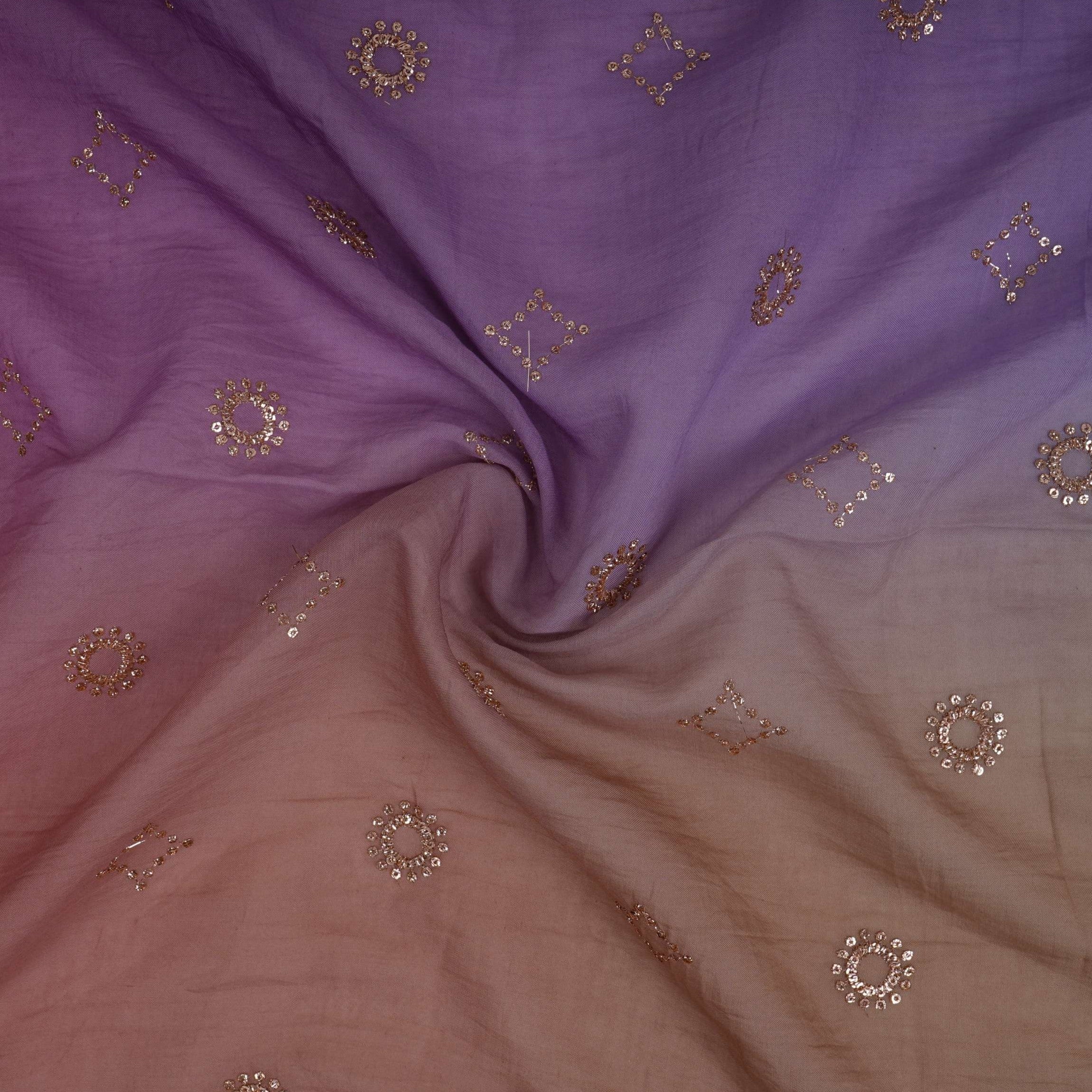 Lavender With Green 4D Geometrical Sequins Embroidery Malai Chanderi Fabric VF-32323 - TradeUNO