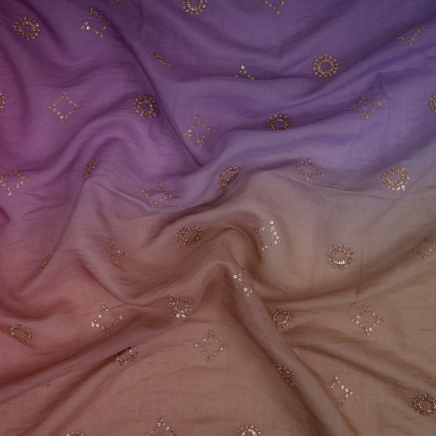 Lavender With Green 4D Geometrical Sequins Embroidery Malai Chanderi Fabric VF-32323