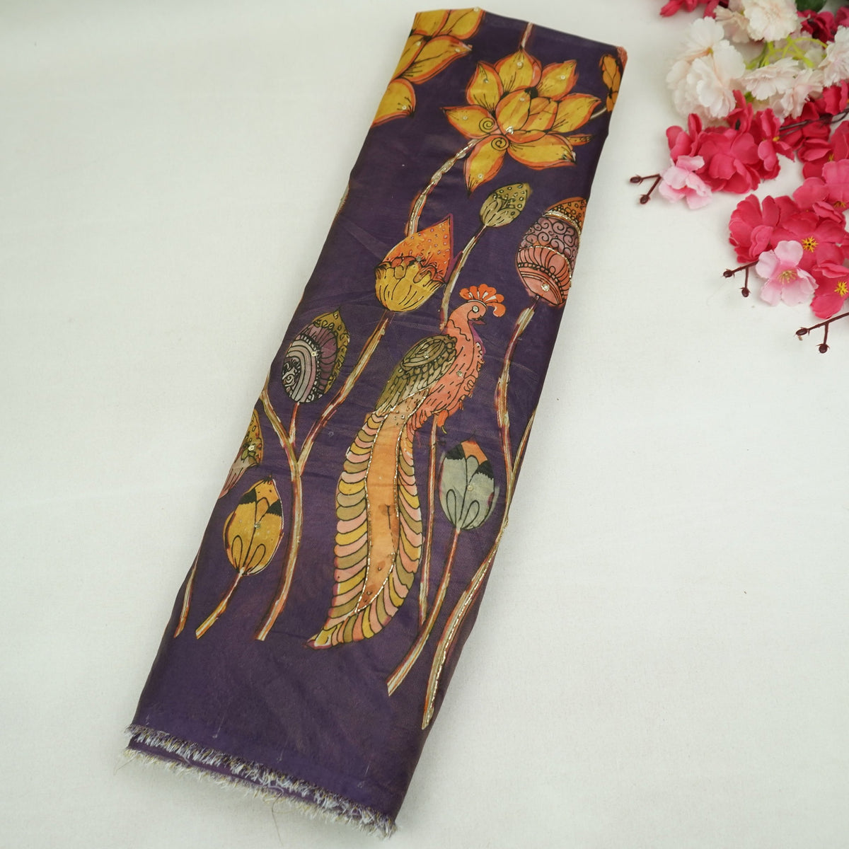Purple Floral Cutdana Embroidery Tissue Fabric VVF-35365
