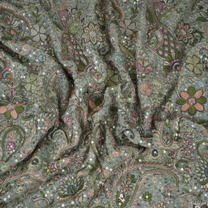 Light Grey Kashmiri Paisley Embroidery Georgette Fabric DR-32375 - TradeUNO