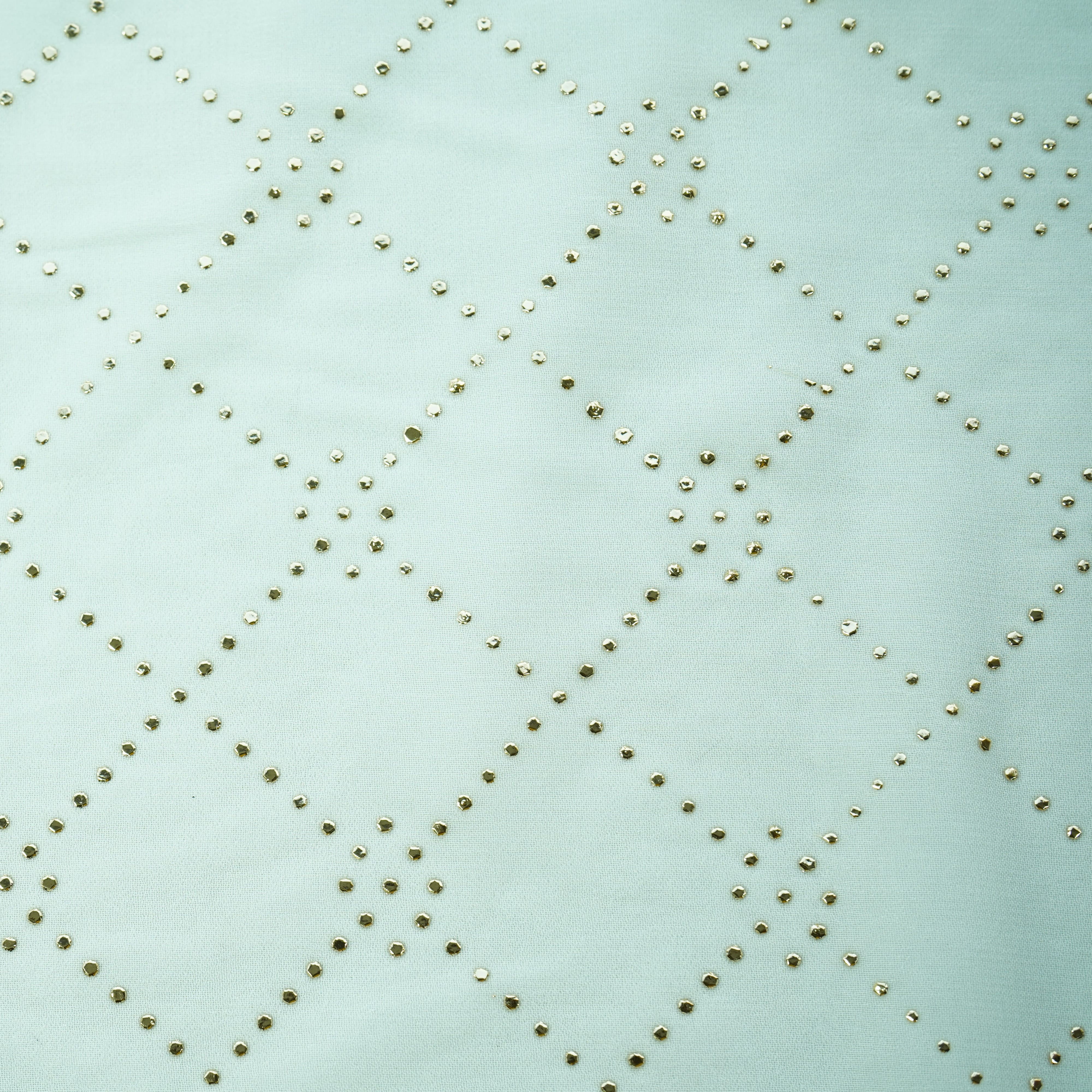 White Geometrical Mukaish Work Georgette Dyeable Fabric