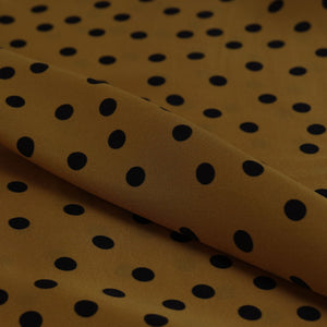 Mustard & Black Polka Dot Twill Satin Fabric VP-32445 - TradeUNO