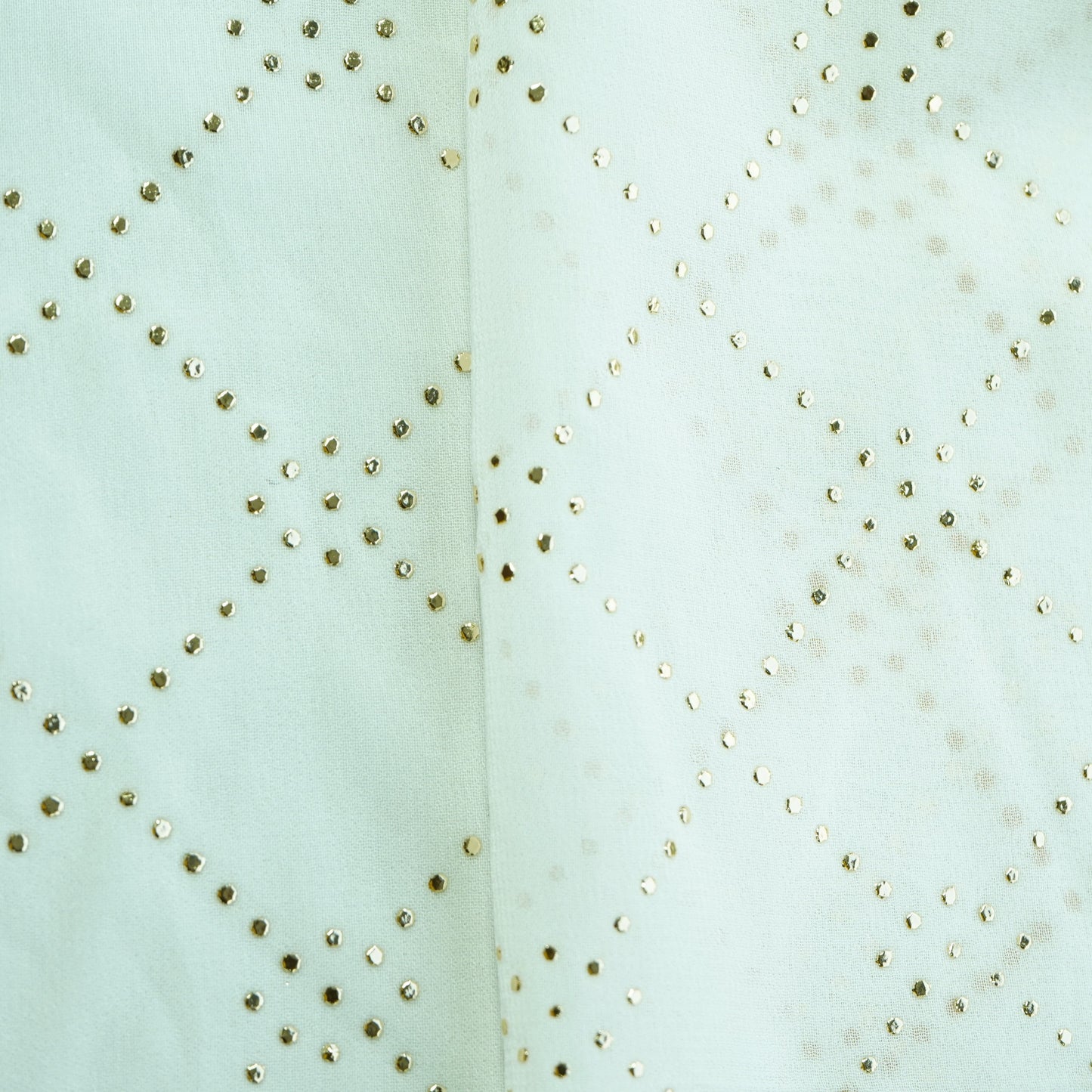 White Geometrical Mukaish Work Georgette Dyeable Fabric
