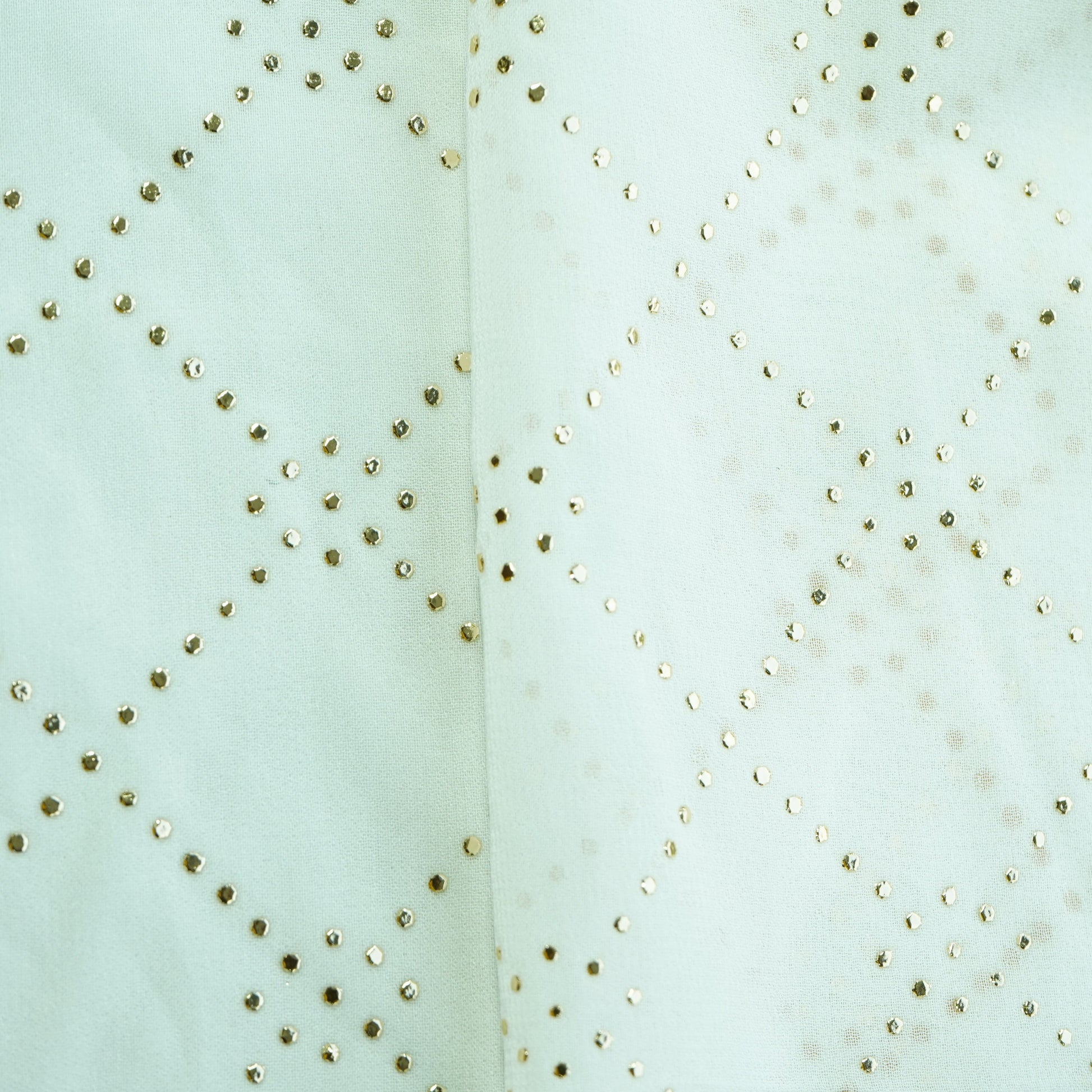 White Geometrical Mukaish Work Georgette Dyeable Fabric