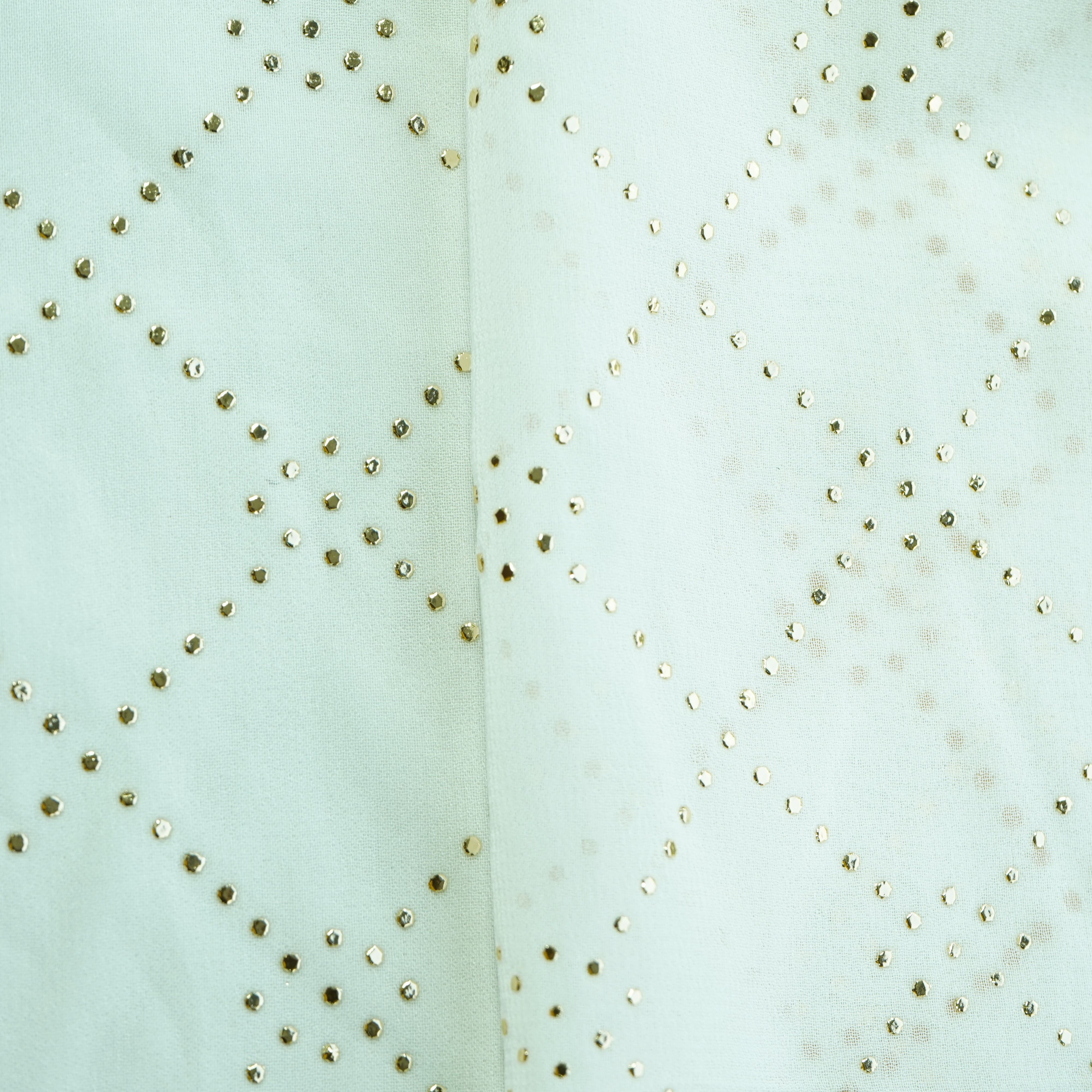 White Geometrical Mukaish Work Georgette Dyeable Fabric