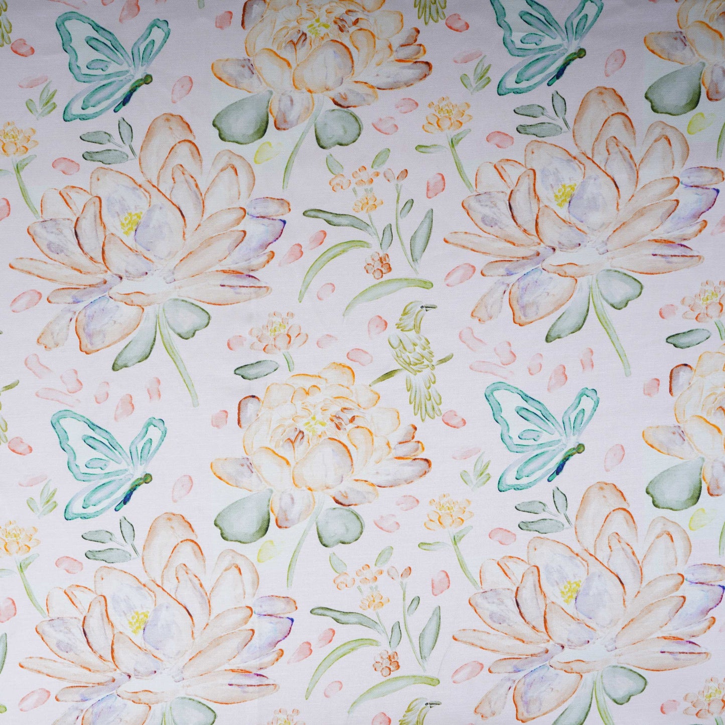 Off White Floral Print Satin Linen Fabric MT-30985