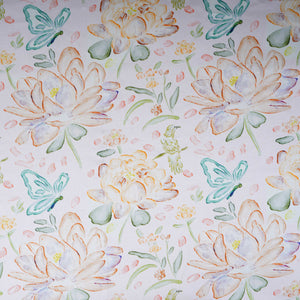 Off White Floral Print Satin Linen Fabric MT-30985 - TradeUNO