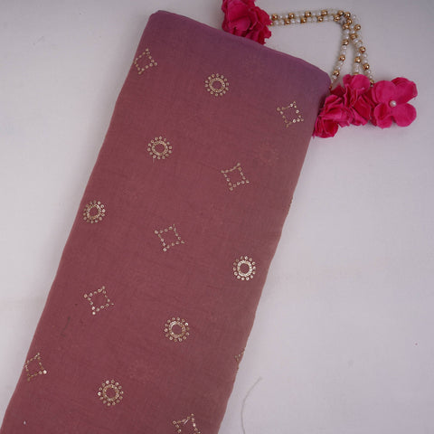 Lavender With Green 4D Geometrical Sequins Embroidery Malai Chanderi Fabric VF-32323