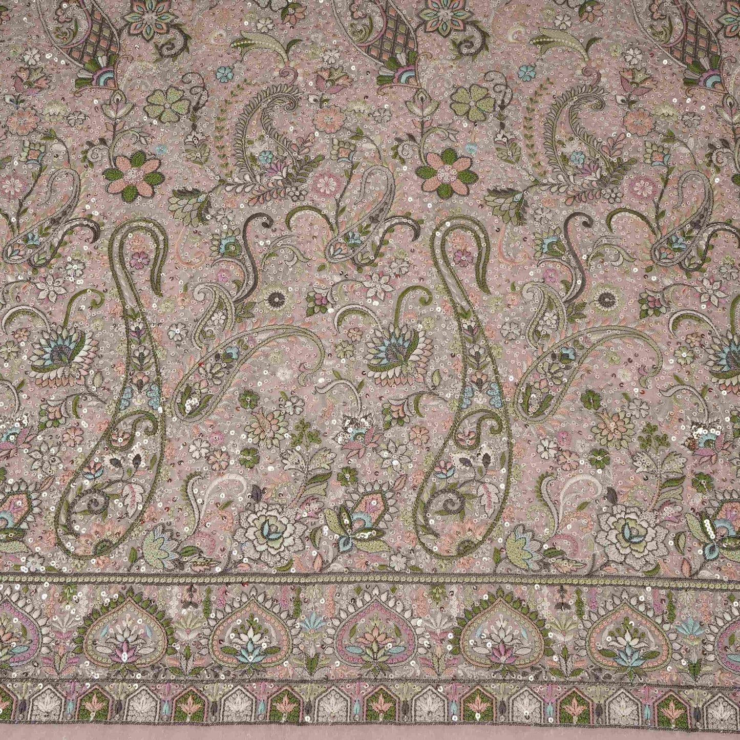 Peach Kashmiri Paisley Embroidery Georgette Fabric DR-32374