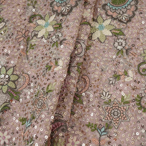 Peach Kashmiri Paisley Embroidery Georgette Fabric DR-32374 - TradeUNO