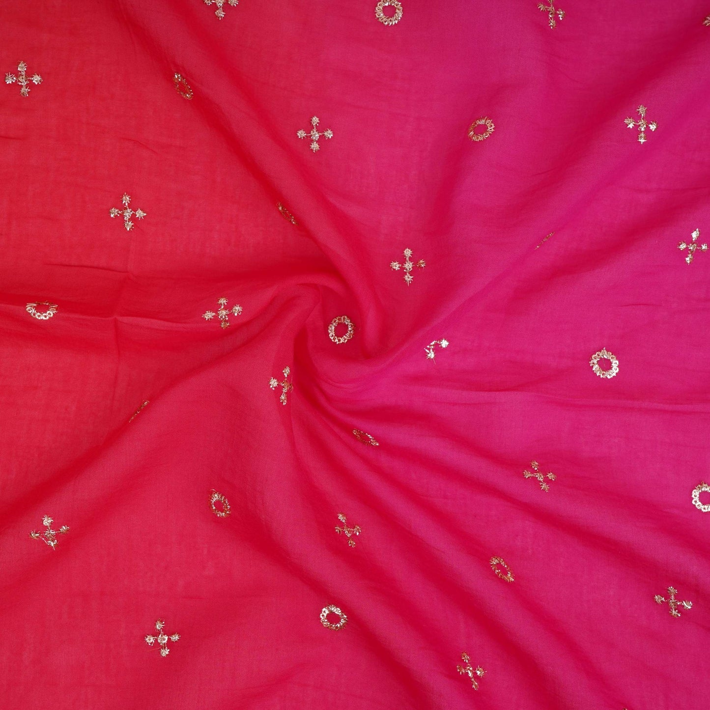 Magenta With Rani Pink 4D Geometrical Sequins Embroidery Malai Chanderi Fabric VF-32322