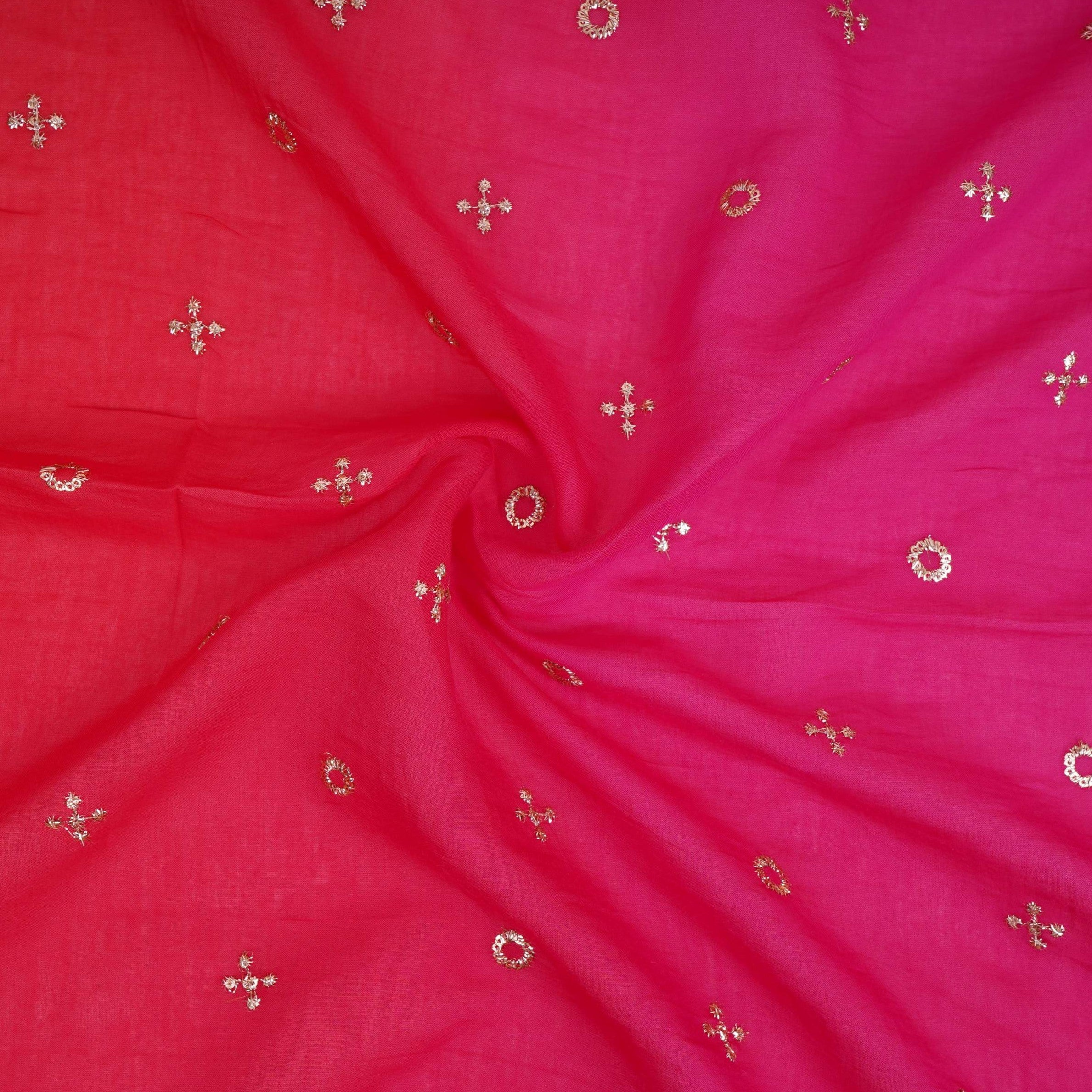 Magenta With Rani Pink 4D Geometrical Sequins Embroidery Malai Chanderi Fabric VF-32322 - TradeUNO