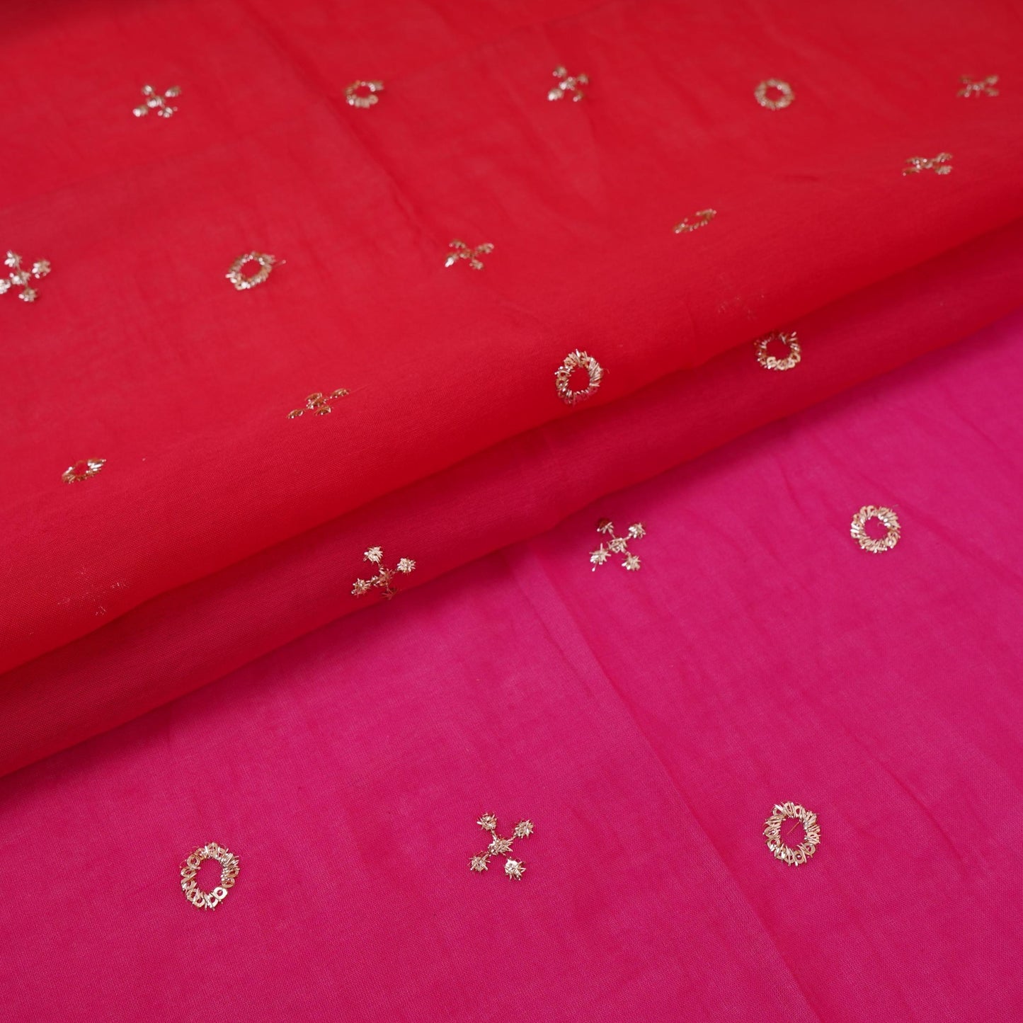 Magenta With Rani Pink 4D Geometrical Sequins Embroidery Malai Chanderi Fabric VF-32322