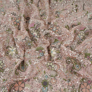 Peach Kashmiri Paisley Embroidery Georgette Fabric DR-32374 - TradeUNO