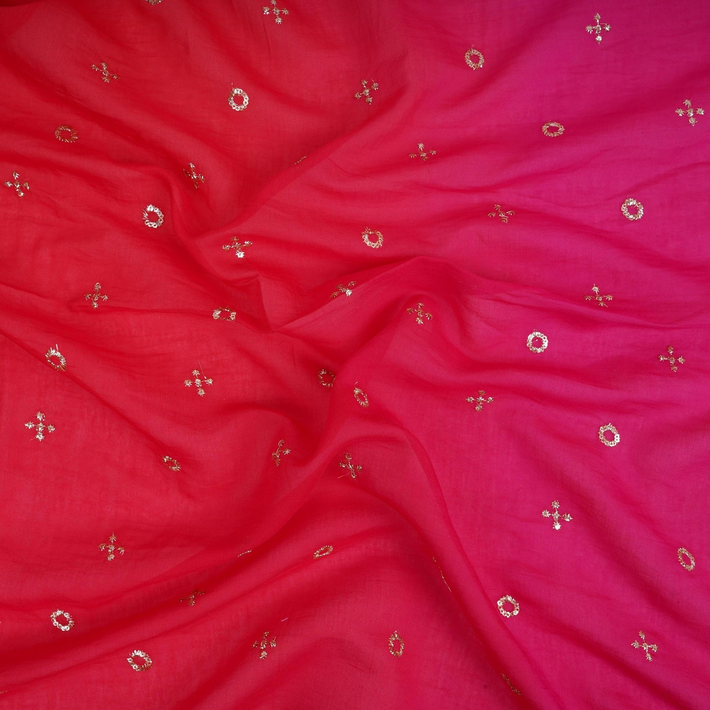 Magenta With Rani Pink 4D Geometrical Sequins Embroidery Malai Chanderi Fabric VF-32322