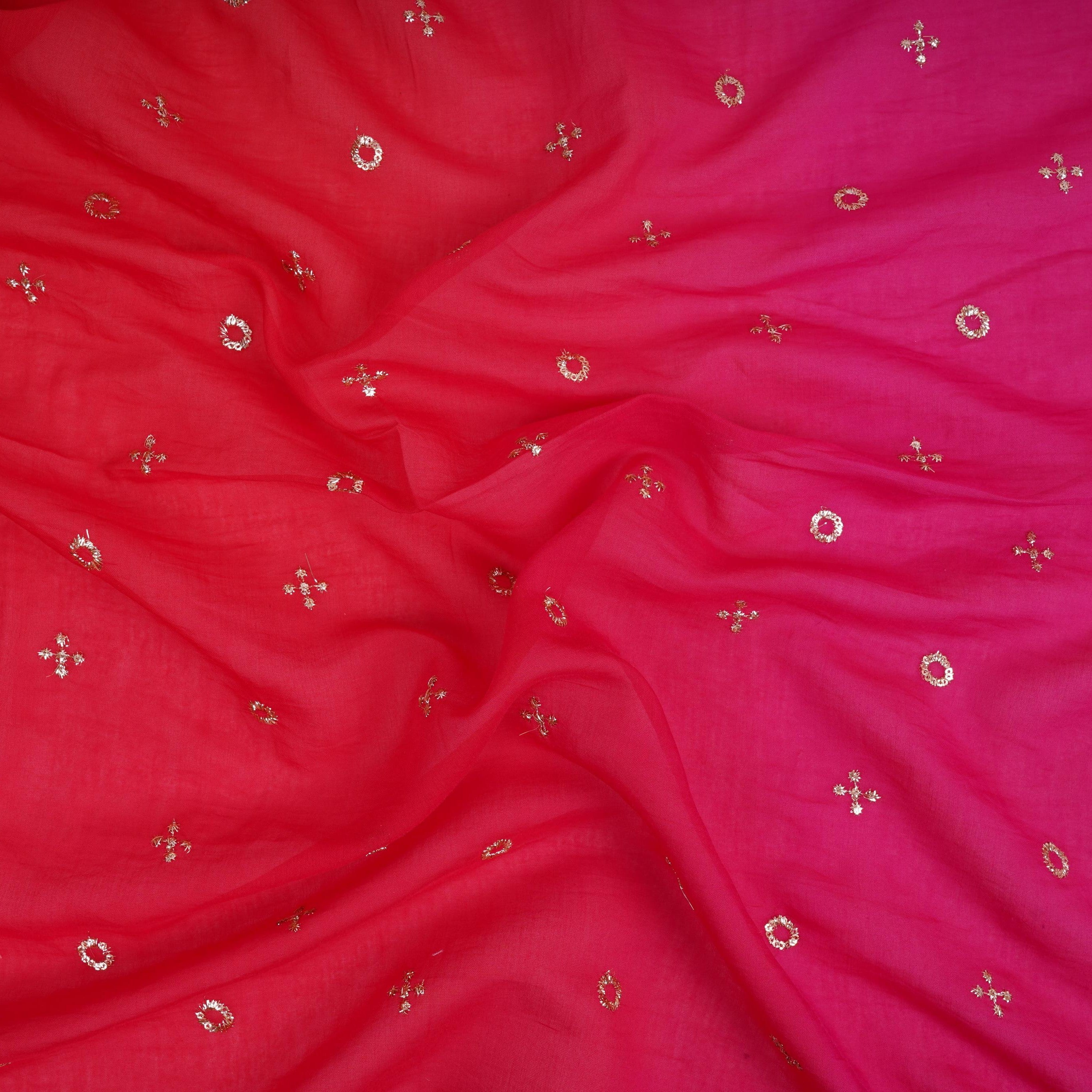 Magenta With Rani Pink 4D Geometrical Sequins Embroidery Malai Chanderi Fabric VF-32322 - TradeUNO