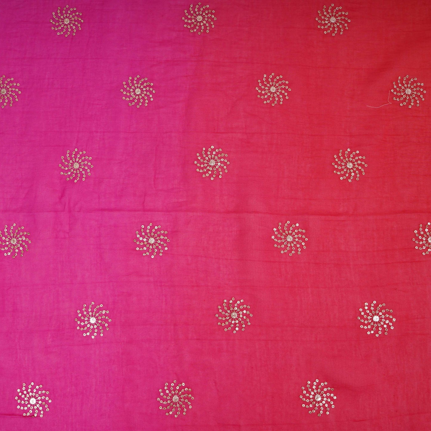 Pink With Orange 4D Sequins Embroidery Malai Chanderi Fabric VF-32316