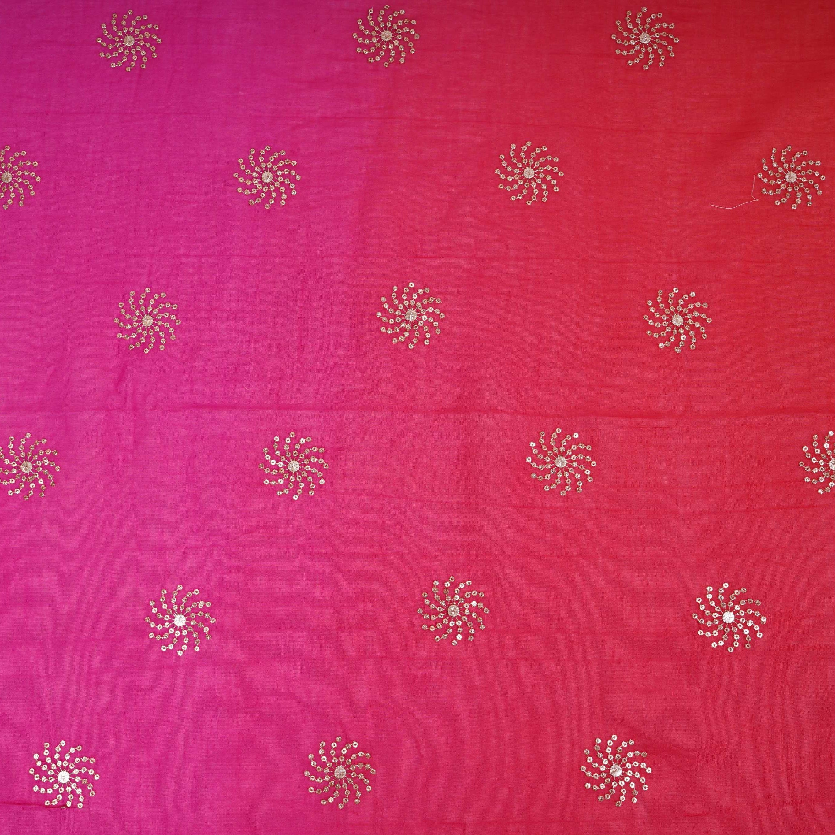 Pink With Orange 4D Sequins Embroidery Malai Chanderi Fabric VF-32316 - TradeUNO