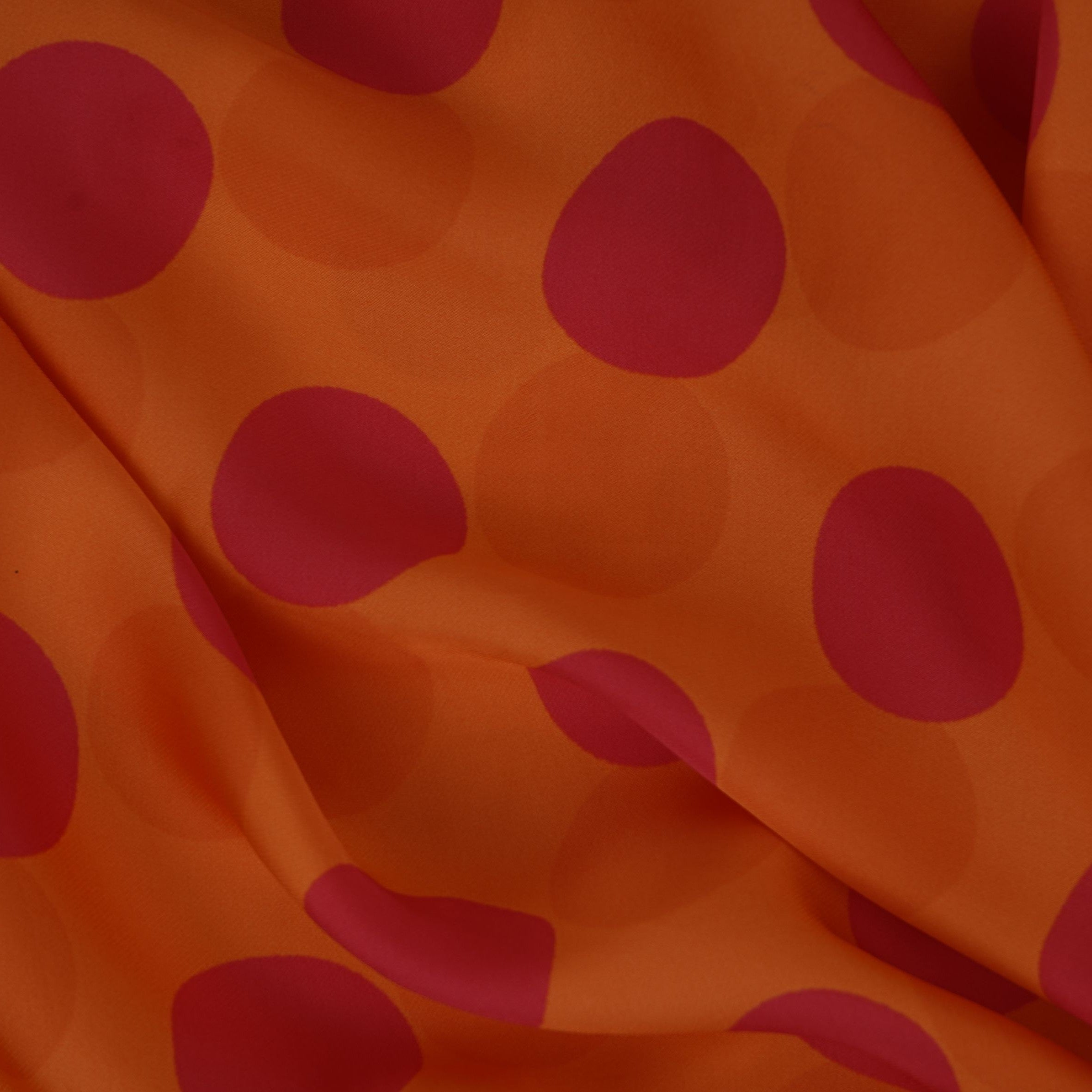 Orange & Pink Polka Dot Twill Satin Fabric VP-32439 - TradeUNO