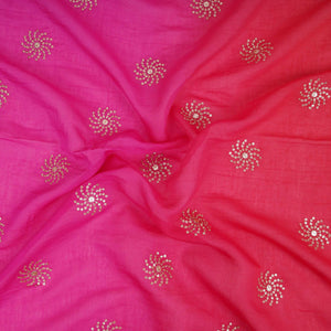 Pink With Orange 4D Sequins Embroidery Malai Chanderi Fabric VF-32316 - TradeUNO
