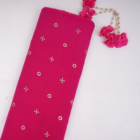 Magenta With Rani Pink 4D Geometrical Sequins Embroidery Malai Chanderi Fabric VF-32322