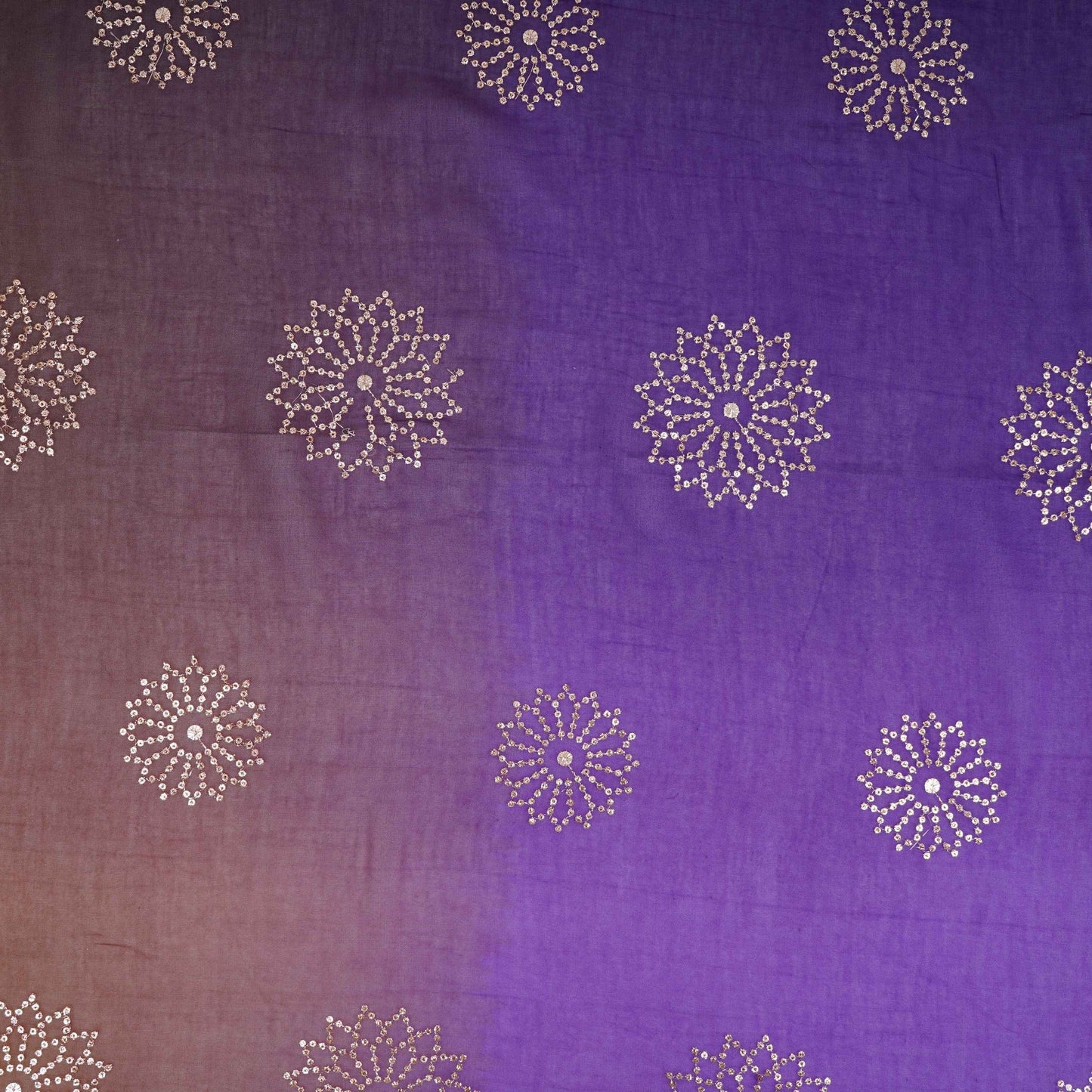 Purple With Olive Green 4D Floral Sequins Embroidery Malai Chanderi Fabric VF-32311