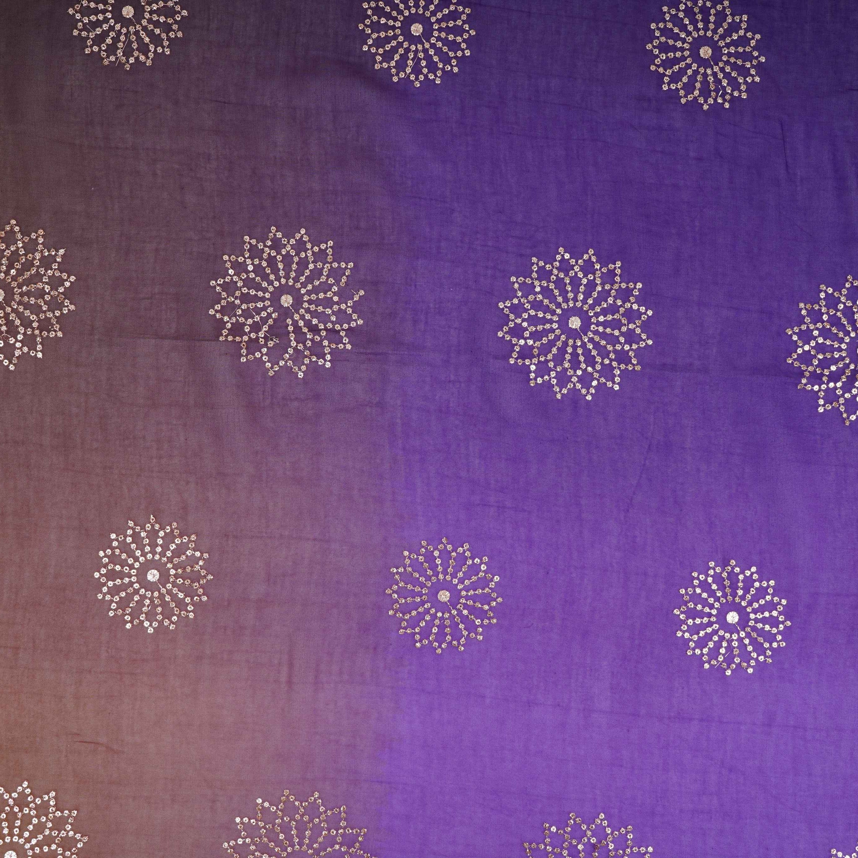 Purple With Olive Green 4D Floral Sequins Embroidery Malai Chanderi Fabric VF-32311 - TradeUNO