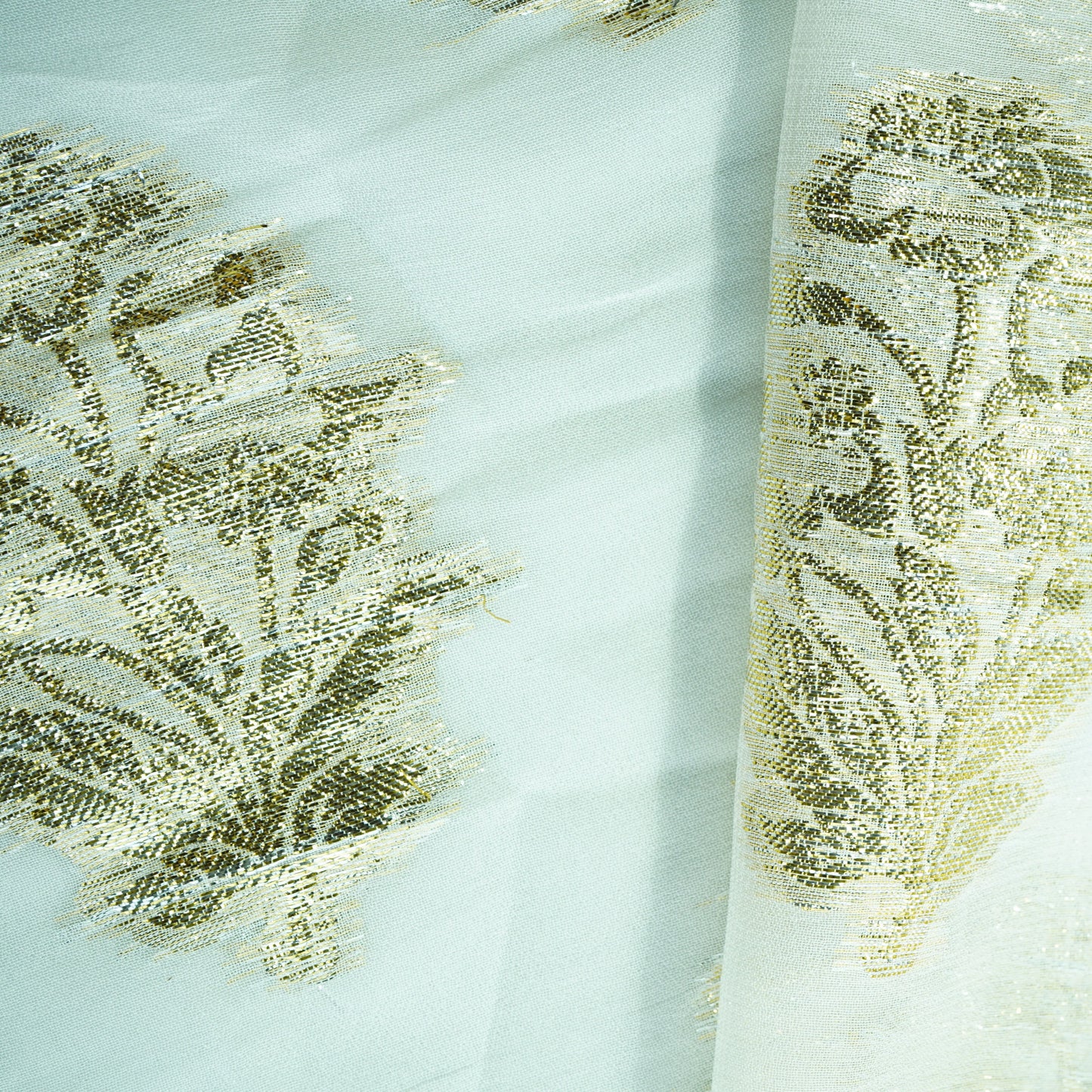 white with gold floral georgette jacquard