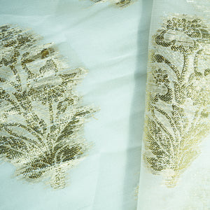 white with gold floral georgette jacquard