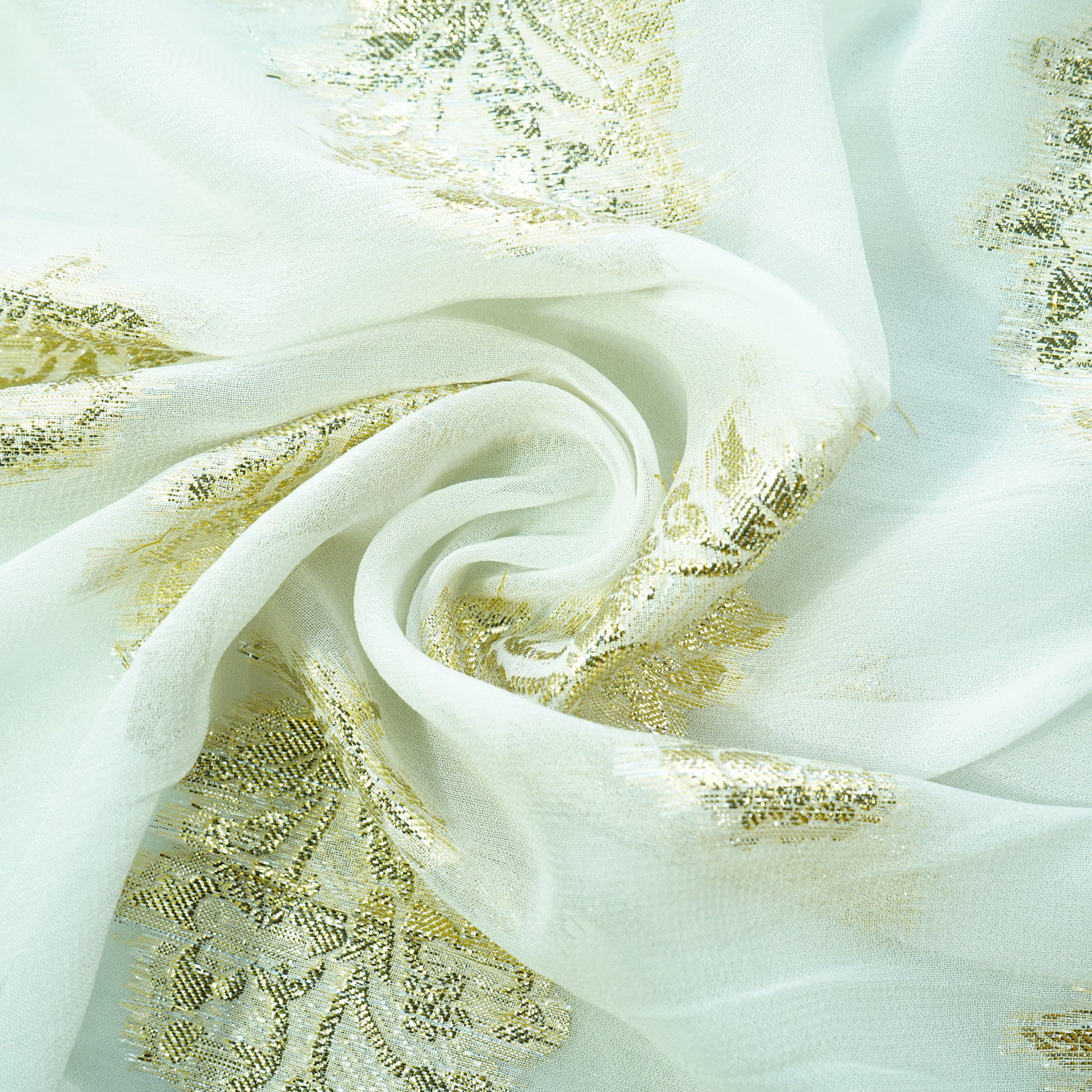 white with gold floral georgette jacquard