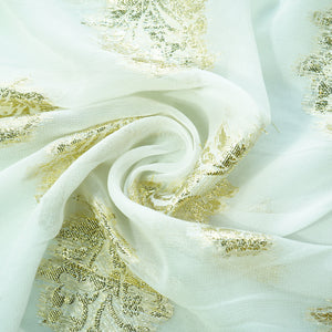 white with gold floral georgette jacquard