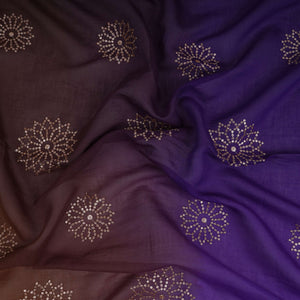 Purple With Olive Green 4D Floral Sequins Embroidery Malai Chanderi Fabric VF-32311 - TradeUNO
