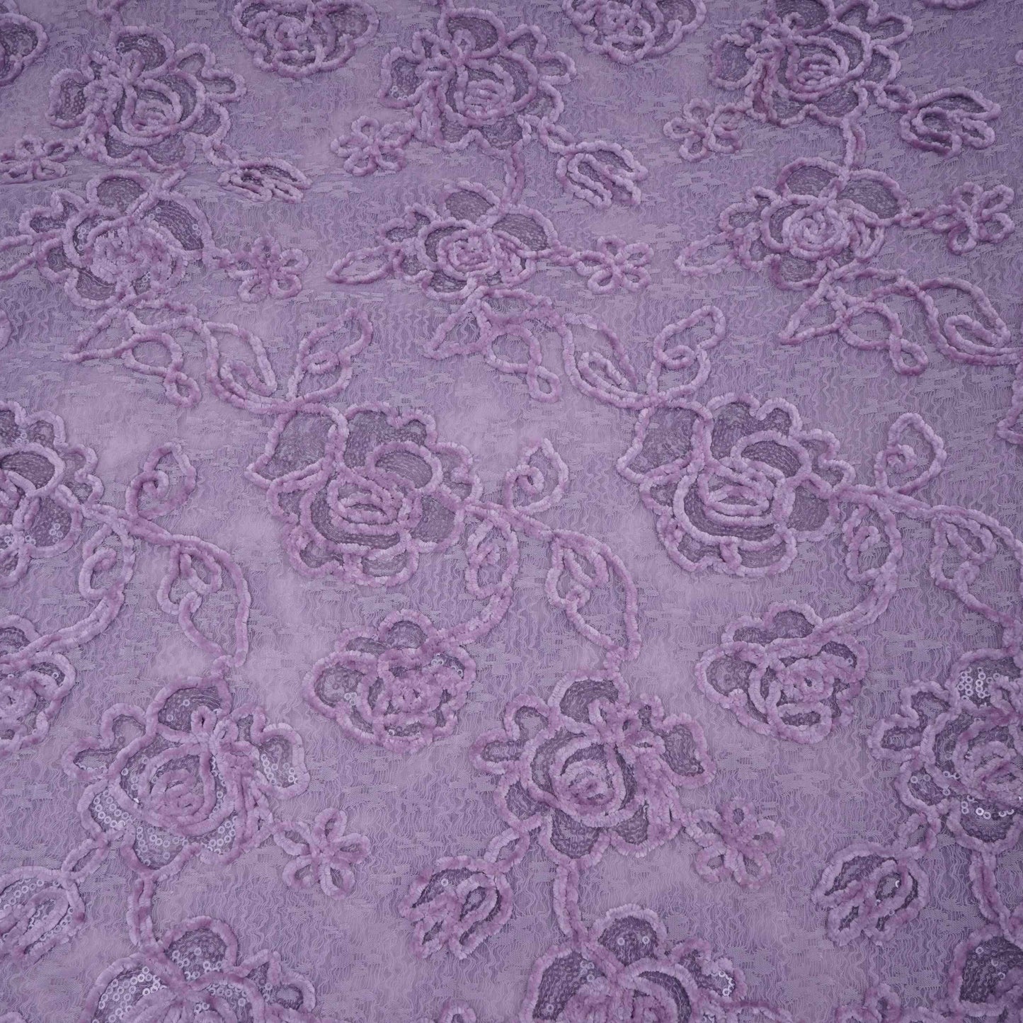 Lavender Velvet Work Floral Embroidery Lace Fabric LI-32211