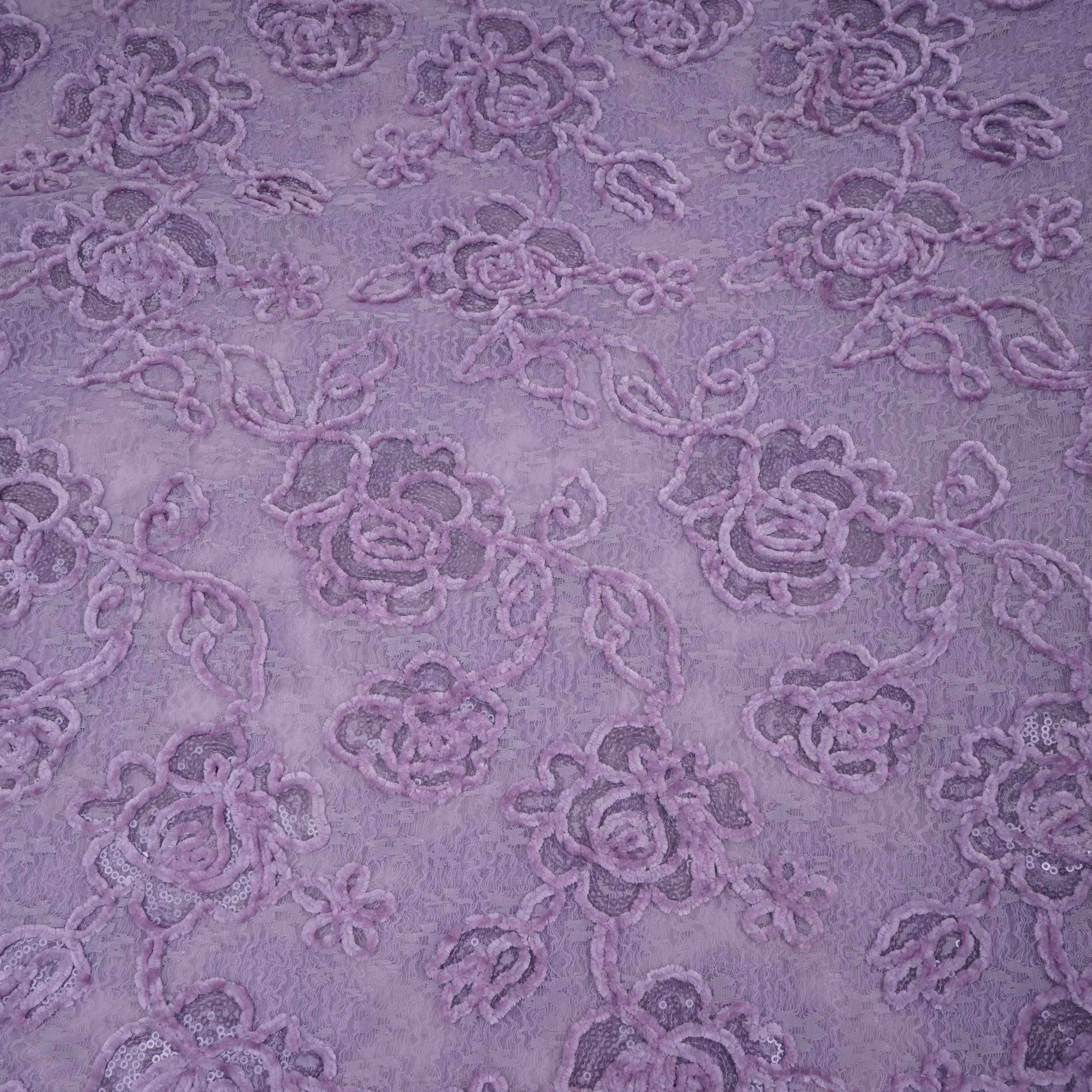 Lavender Velvet Work Floral Embroidery Lace Fabric LI-32211 - TradeUNO
