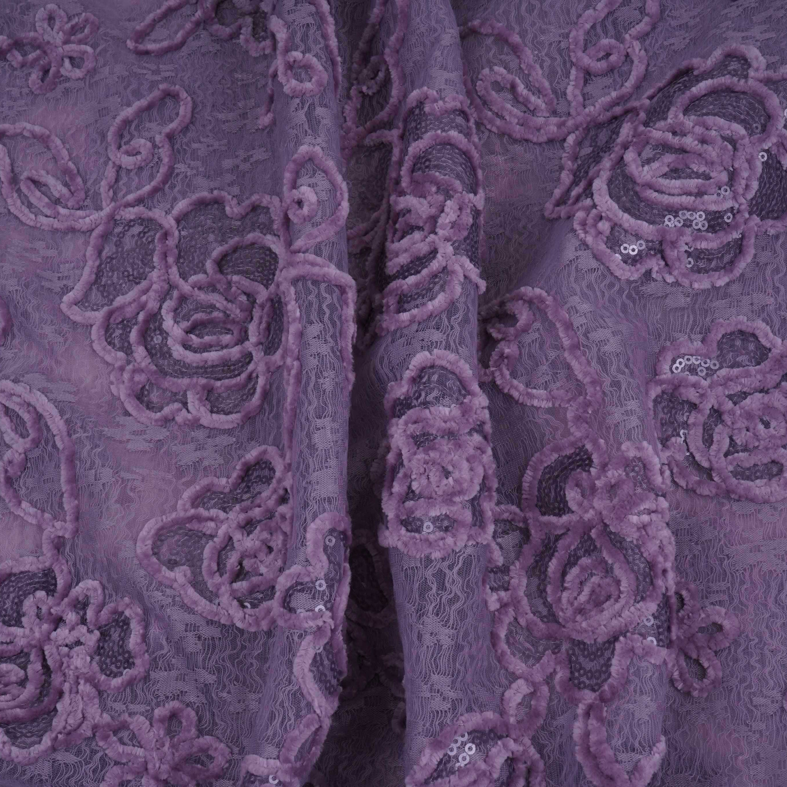 Lavender Velvet Work Floral Embroidery Lace Fabric LI-32211 - TradeUNO