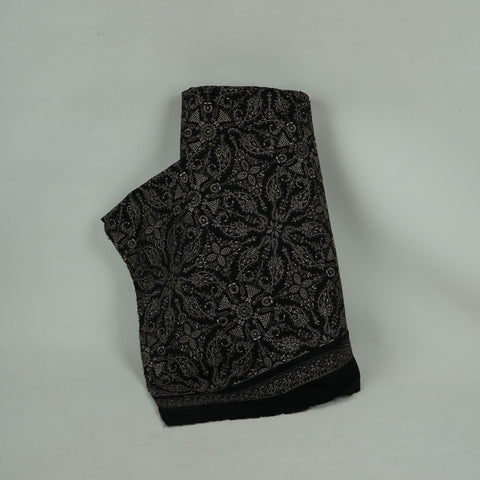 Black Kashmiri Paisley Jaal Embroidery Chinon Fabric DR-32384